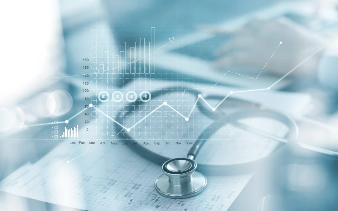 Healthcare business graph and Medical examination and businessman analyzing data and growth chart on blured background